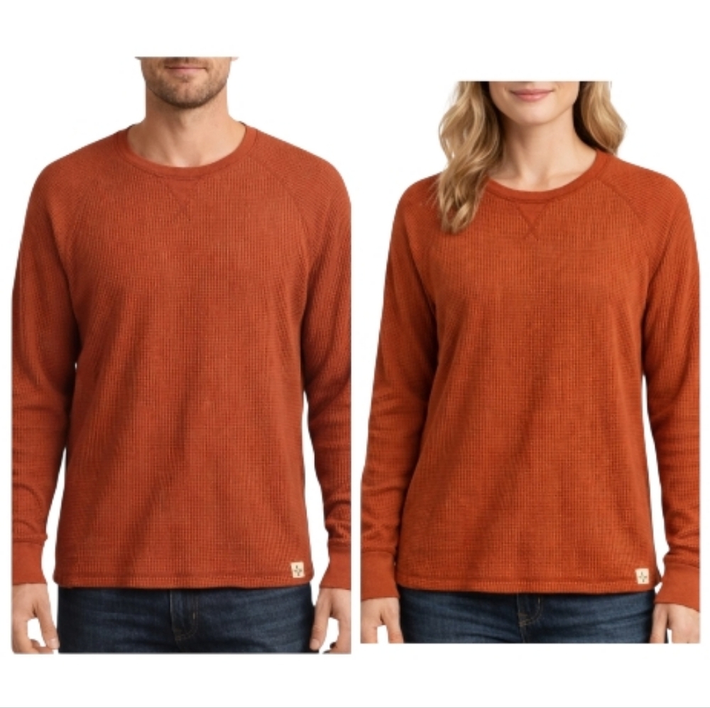 Sun And Stone Waffle Thermal Knit Top Unisex Large Rust Nwt